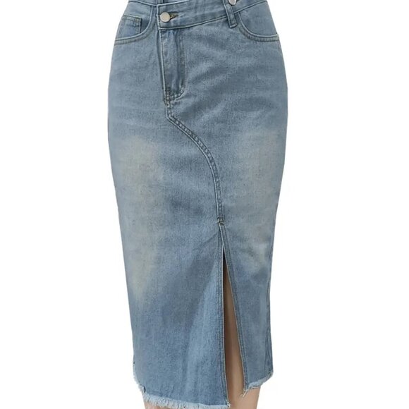 Split High Waist Denim Skirt - Picture 2 of 2